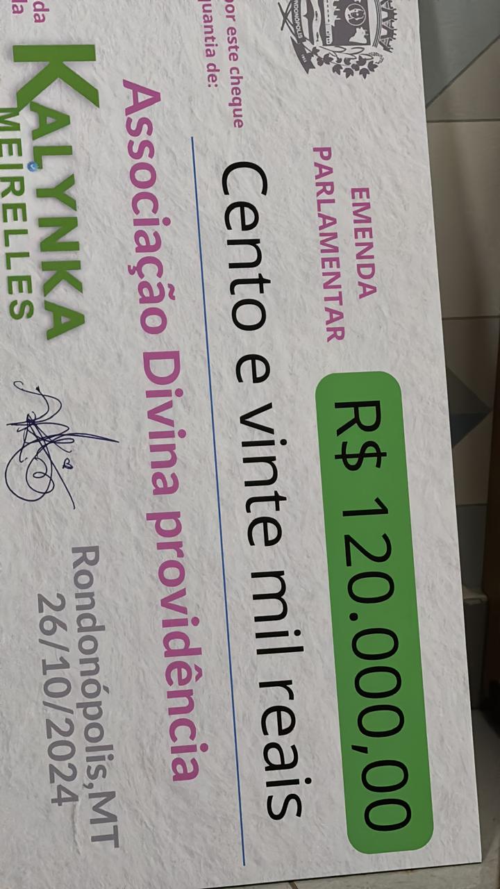 Registro da emenda de R$ 120 mil destinada à Divina Providência em 2024