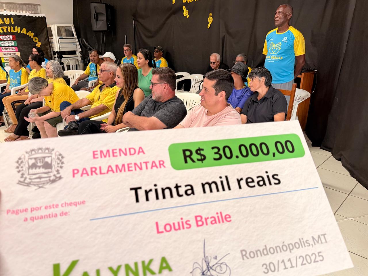 Registro da emenda de R$ 30 mil para o Louis Braille